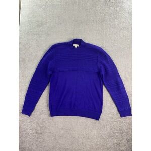 Vintage Reiss Sweater Mens XXL Blue Acrylic Wool Cable Knit Mock Neck Designer